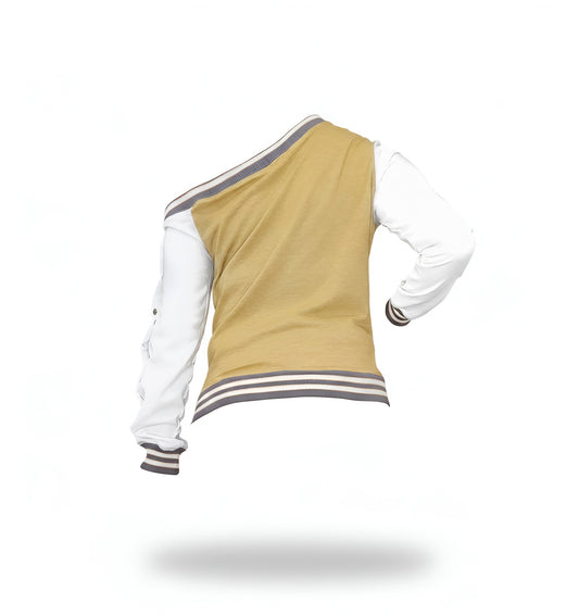 Off-shoulder Varsity Top with Snap Button Sleeve for Tall Women- Lady Spartan